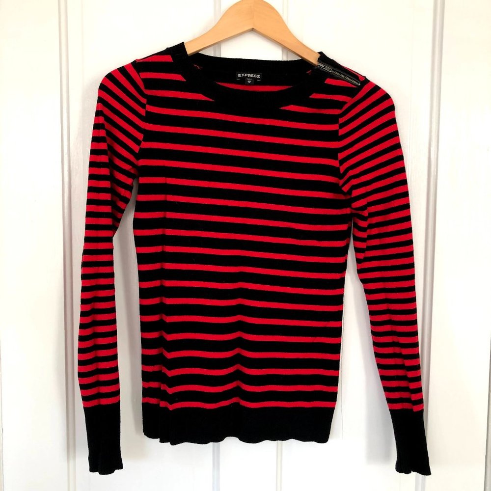 Express red/black striped light sweater with shoulder zip size XS